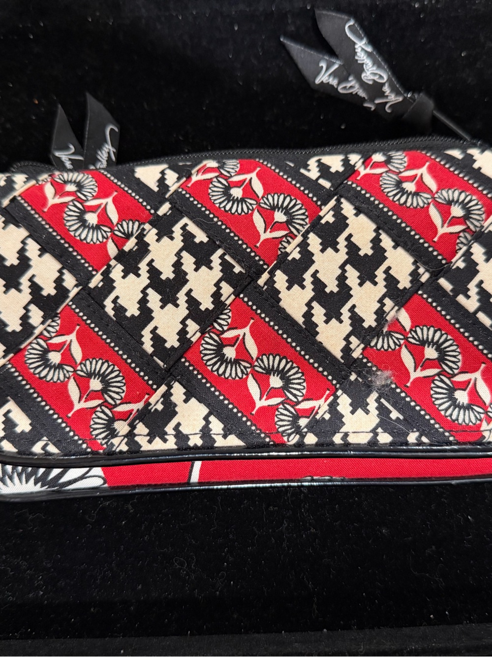 Vera Bradley Quilted Floral Houndstooth Wallet - Red, Black & Cream